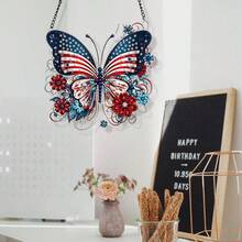 1pc Patriotic Butterfly Diamond Painting Kit - 3D Asymmetrical Diamond Art Wall Decor, PVC Material, God Bless America Hanging Art, Home & Garden Decor Gift