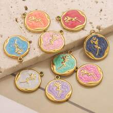 5 Stück 304 Edelstahl 18 Karat vergoldete Emaille Öltropfen Rose Tulpe runde asymmetrische Anhänger Charms, Alltagsschmuck Frauengeschenk DIY Schmuckzubehör Anhänger Charms Valentinstag - Anhänger - Übersicht 7
