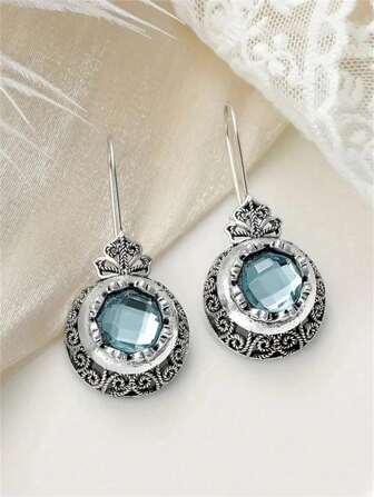 1 par bohemiska runda örhängen med akvamarin och zirkonia, lämpliga för kvinnor som smycken till vardags, fest och resor.