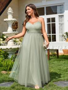 Elegant Sleeveless Criss-Cross Backless Lace & Mesh Mint Green Bridesmaid Dress, Suitable For Weddings And Parties - Mint Green - View 3