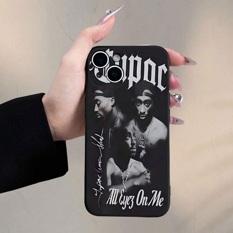 Klassische Retro-Hip-Hop-Stil Tupac Telefon hülle-"All Eyez on Me" Art Design geeignet für Iphone 16/15/14/13/12/11/X/XR/XS/8/7/SE Mini Plus Pro Max Serie, kann als Geschenk an Freunde oder Freundinnen gegeben werden. - Schwarz - Übersicht 1
