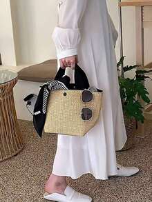 Túi tote dệt phong cách Bohemian - Túi tote lớn màu đen, thích hợp cho đi biển, cắm trại và các hoạt động ngoài trời, được làm từ vải bền chắc, có khóa nam châm, lý tưởng cho những chuyến phiêu lưu của phụ nữ, du lịch biển và trang phục phong cách Bohemian. - Nhiều màu - Xem 5