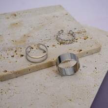 3 件简约空心可堆叠戒指套装，时尚百搭，适合日常佩戴 - 銀色 - 查看 5