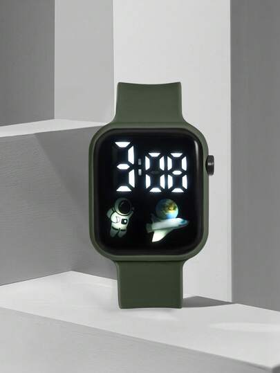 1pc Youth/Student Astronaut & Airplane Design TPU Material LED Electronic Sports Watch, Suitable For Daily Life And Back To School