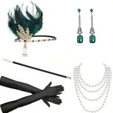 20 世纪 20 年代女士派对配饰套装，轻佻女郎服装配饰咆哮的 20 年代女士配饰轻佻女郎头饰 - 彩色 - 查看 20