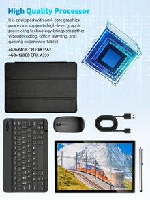 Relndoo 2025款安卓15英寸平板电脑，二合一平板电脑，配备键盘和鼠标，(4GB+20GB)内存+128GB存储空间，10英寸平板电脑，包含笔记本电脑保护套、手写笔、数据线，1280*800高清触摸屏，200万像素+800万像素双摄像头，A333四核2.0GHz处理器，6000mAh电池，支持1TB SD卡扩展，802.11n 2.4G/5G WiFi，GPS，认证平板电脑 - 黑色 - 查看 2