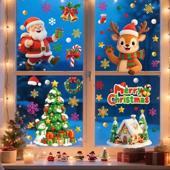 4pcs Christmas Wall Stickers, Removable Santa Claus & Snowman Vinyl Wall Decals, Christmas Window Clings Stickers For Wall, Window, Room, Bedroom Decor