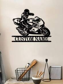 1pc Customizable Motorcycle Rider Metal Mural - Personalized Motorcycle Logo Decoration - Art Style Reusable Decorative Metal Mural - Suitable For Porch, Courtyard, Garden, Office, Negotiation Room, Birthday Gift, Graduation Gift, Perfect Gift For Motorcycle Enthusiasts - Multicolor - View 5