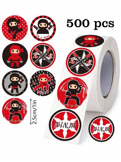 500pcs Cartoon Graffiti Stickers, 1 Inch Round 8 Patterns Repeating, Black & Red Masked , Anime Fans, Stationery Office, Water Bottle Phone Case Scrapbooking DIY Decor, PVC Waterproof Sticker Scrapbook Supplies