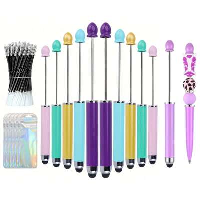 70 piezas Bolígrafos de toque multicolor con 50 recambios de bolígrafo, 10 bolsas de bolígrafos, bolígrafos retráctiles con strass y cuentas, bolígrafos brillantes de plástico DIY de tinta negra para manualidades, escuela, fiestas y oficina, de vuelta a la escuela