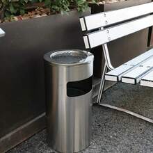 Hotel Ashtray Trash Can With Ashtray For Outdoor Use - Stainless Steel Standing Ashtray With Trash Can - Trash Can Height 60 Cm - 30 L - Silver 2 - View 6