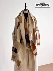 1 chiếc khăn choàng cổ ấm áp bằng vải cashmere giả jacquard họa tiết mèo tối giản, thích hợp cho phòng có máy lạnh, khăn choàng cổ đa năng thời trang cho mùa thu/đông dành cho nữ, khăn choàng mùa đông cho trang phục - Nhiều màu - Xem 1