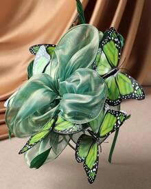 Organza Fascinators Hats - Monarch Tea Party Hat With Hairpin, 2025 Derby Headwear - 綠色 - 查看 4