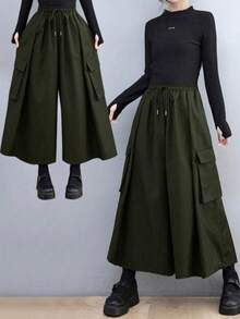 Plus Size Women's Fashionable Loose Cargo Wide Leg Pants