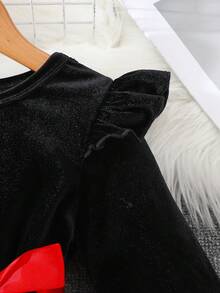 Vestido largo de manga larga de malla con lunares rojos y negros de terciopelo holgado y suelto con manga de campana para niñas, elegante para exteriores en otoño