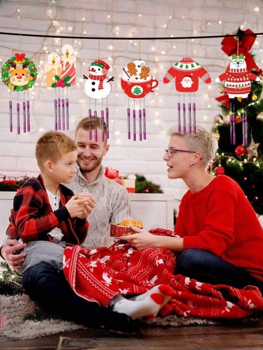 Hölzernes Weihnachts-Windspiel-Ornament im süßen Stil, DIY Windspiel Dekoration, kreatives Bemalen & Graffiti Windspiel DIY Handwerk, Weihnachts-Feiertags-Party Dekoration