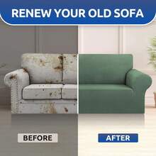 AMOROSA Juego De 3 Fundas Elásticas Para Sofá (1 Plaza, 2 Plazas, 3 Plazas) Cubre Sillones Para Sala Cobertura Completa Antideslizante Lavable Cómoda Y Ajustable Para Salas Para Casa - Verde Oliva - Ver 6