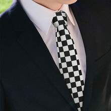1 Cà vạt kẻ sọc đen trắng Unisex bản hẹp, vải polyester mềm mại thoải mái, cà vạt thời trang cổ điển thích hợp mặc hàng ngày với vest, áo sơ mi, đám cưới, tiệc tùng - Đen và trắng - Xem 2