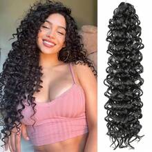 Extensiones de cabello trenzado de onda profunda de color negro natural, estilo bohemio GoGo Curl de crochet, cabello sintético suave de onda de agua para peinados protectores de mujeres