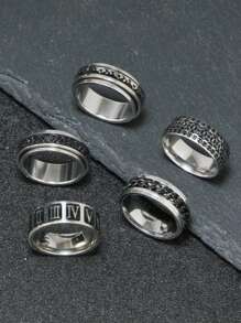 5 件不锈钢戒指男士珠宝复古风格可旋转链条焦虑戒指适合日常佩戴男友礼物