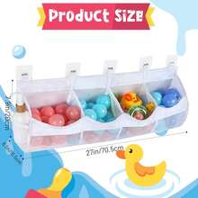 Organizator mare pentru jucării de baie, cu 4 compartimente, cu uscare rapidă, din plasă, cu 5 cârlige, acces și sortare ușoară, capacitate mare de depozitare în colț pentru baie, suport multifuncțional (roz)