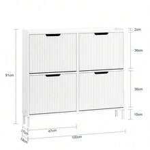 SoBuy Shoe Rack With 4 Flaps, Slim Shoe Cabinet, Shoe Rack With 4 Shelves, Shoe Chest Of Drawers, Shoe Storage, White, W X H X D Approx. 100 X 91 X 19 Cm FSR177-L-W - White - View 3