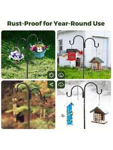 2pcs/4pcs  Heavy-Duty Adjustable Outdoor Double-Arm/Single-Arm Shepherd Hook, 4-Fork Base 38-Inch Bird Feeder, Bohemian-Style Garden Plant Basket And Wedding Hook Decoration, Durable Metal Structure Hanging Basket, Lantern And Bird Feeder, Garden Decoration, Sturdy Hook Design, Christmas, Halloween, Thanksgiving Flower Basket Festival Decoration Hook - 雙臂勾 - 查看 5
