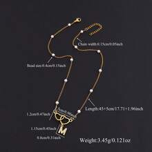 1件新款时尚双心字母吊坠金色不锈钢珠链项链，女士款 - 金黃色微鑲字母 - 查看 2