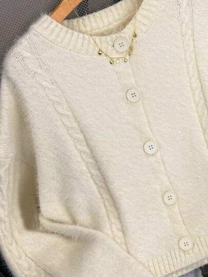 Women's Autumn/Winter Faux Fur Cardigan Sweater, Solid Color Long Sleeve Open Front Short Jacket, Fuzzy Texture, Elegant Casual Young Lady Fashion Comfortable Outfit, Soft Knit Outerwear, Back To School, Y2K Clothes, Old Money, Streetwear, Crochet