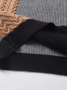 Suéter de punto grueso con estampado a cuadros en contraste para niños y adolescentes, adecuado para usar en la escuela y de forma casual en primavera, otoño e invierno