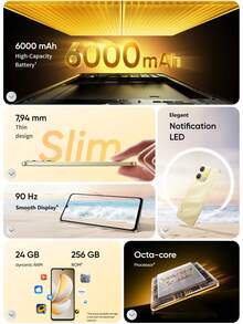 Realme Note 70T 全球解锁智能手机，搭载 Unisoc T7250 八核芯片，6.75 英寸 90Hz HD+ 眼部舒适显示屏，6000mAh 长效电池，13MP 超清晰摄像头，IP54 防尘/防水，4GB+64GB/4GB+128GB/4GB+256GB（黑色/金色） - 金色 - 查看 3