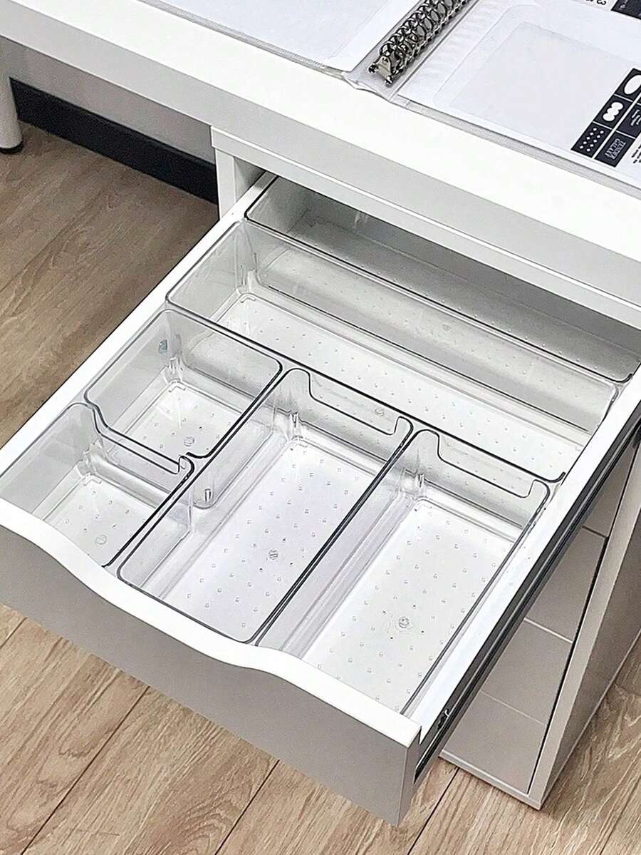 1/5/6/11件透明塑料桌面抽屉隔断收纳盘抽屉整理套装化妆品收纳盒适用于存放化妆品和首饰，可用于浴室和放置小物品，也可用于卧室和办公室。 - 彩色 - 查看 1