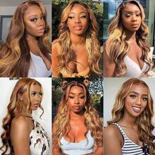 NARNI 34 Inch 250% Density Honey Blonde Human Hair Wig 13x6 HD Highlight Body Wave Lace Front Wigs Human Hair Pre Plucked Glueless Human Hair Wig 4/27 Brown Colored Lace Front Wig With Baby Hair For Women - S4/27 - Xem 9