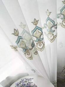 1 件欧式优雅刺绣薄纱窗帘，简约设计，适合客厅、卧室、飘窗、阳台，定制窗帘布 - 彩色 - 查看 9