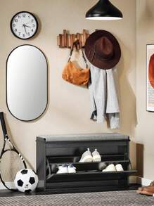 SoBuy Hallway Shoe Bench Shoe Rack Shoe Cabinet With Seat Cushion And Flip-Drawer Light Grey W80 X D26 X H45cm FSR98-L-HG - Black - View 1