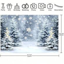 1 Winter Wonderland Christmas Background Cloth, Snowy Forest Scene With Twinkling Lights, Festive Wall Decoration, Perfect For Holiday Parties, Birthdays, Weddings, And Christmas Indoor & Outdoor Decorations. - Multicolor - View 4
