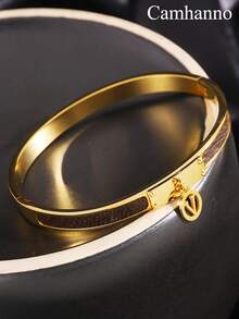 1PC Luxurious And Fashionable Stainless Steel Leather V-Letter Pendant Bracelet, Low-Key Luxury, Leading The , Suitable For Women's Daily Wear, Casual/Party/Holiday Gifts/Valentine's Day Gifts