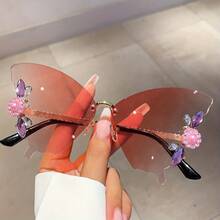 Women's Butterfly Glasses - Purple Pink Gradient Lenses, Elegant Party And Daily Wear - Lightweight And Durable Frame - Non-Prescription Fashion Glasses Accessories, Fashionable Vision Aid, Rhinestone Decoration, Unique Design, Metal Hinge,  Accessories - 漸層紫 - 查看 8