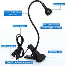 UV Glue Curing Lamp – 4-Level Dimming Clip Light With Purple/Ultraviolet Light | Portable Nail & Craft Adhesive Dryer In Silvery Pink & Black | Professional-Grade For DIY, Nail Art & Repairs - Pink - View 6