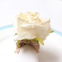 6pcs/Set Elegant Fresh Mori Simulation Rose Napkin Rings Twine Napkin Rings, Suitable For Weddings, Birthday Parties, Graduation, Christmas, Daily Table Decorations, Etc. - 乳白色 - 查看 3