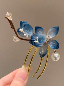 1个中国风花卉发梳，优雅牡丹花造型，女士发饰，传统中式发簪，发髻造型器，发髻发片，发型设计发夹，学习用品，发饰，头部饰品