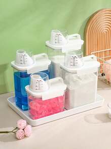 1pc Multi-Functional Laundry Detergent Dispenser - Large Capacity Transparent Acrylic Storage Box With Measuring Cup For Laundry Room, Bathroom Organization - Perfect For Washing Powder, Beads, Softener, Bleach, Soda Or Pet Food Storage - Ideal For Homeowners, Pet Owners, Busy Moms - Great For Housewarming Gifts & Spring Cleaning Supplies