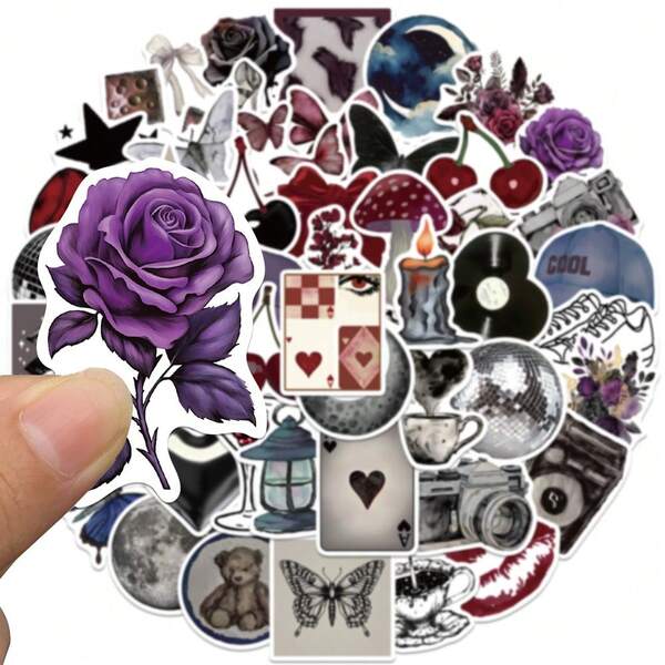 50张美学贴纸，水彩风格，Y2K主题，暗黑哥特，都市，Y2K礼物，复古，90年代风格，防水乙烯基贴纸，适用于笔记本电脑、滑板、笔记本、手机、杯子、吉他、行李箱、电脑、冰箱、桌子等。