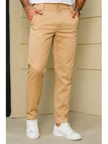 Men's Tailored Pants, Straight Cut, Stylish Italian - 米色 - 查看 2