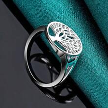 Nhẫn mạ bạc Sterling 925 hình cây sự sống 7-10# dành cho nữ, trang sức cưới, đính hôn thời trang đơn giản - Bạc - Xem 2