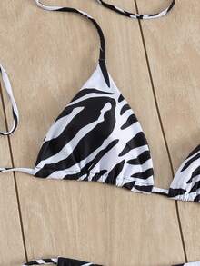 夏季性感斑马纹系带吊带沙滩度假比基尼套装 - 彩色 - 查看 4