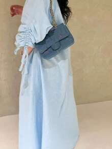 这款优雅经典的极简主义抽绳袖口女式睡袍散发着高贵典雅的气息，适合所有季节和各种文化活动。 - 淺藍色 - 查看 4