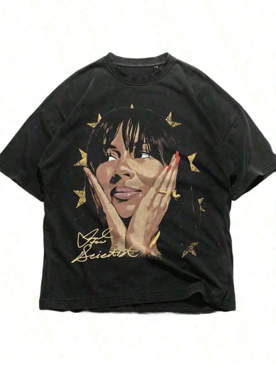 Women Men Mariah Scientist Rapper Young Hip-Hop Tee Tshirt, Women Tee Classic Free Thugs Print Round Neck Short Sleeve T-Shirt Y2K Vintage Streetwear Graphic Oversized Women Tops Crew Neck Comfortable T-Shirt-Gender-Neutral Retro-Futuristic Tee - Bold Statement PrintUnique Print _Vintage Black White Print Oversized Tee | Unisex Hippie Essential - A9 - 查看 1