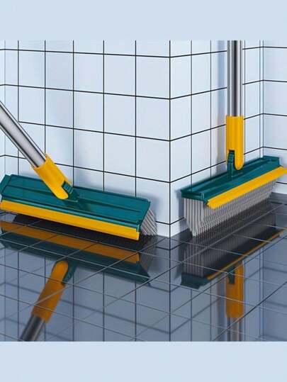 Multifunctional Long-Handled Bathroom Cleaning Brush, Tile Floor Scraping Brush, No-Dead-Corner Gap Brush, Hard-Bristle Floor Brush 2 In 1, Suitable For Bathroom, Kitchen, Living Room And Office, Ergonomic Rotating Head Design, Rubber Material, Manual Operation, Bathroom Cleaning Tool.