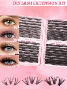 DIY 640 睫毛延长套装 10D+20D+30D+40D/30D+40D+50D+60D/50D+60D+80D+100D 大容量组合睫毛套装单根睫毛束 10-16mm 粗 D 卷曲单根睫毛套装，迷你旅行便携式浓密睫毛束，含 DIY 延长睫毛簇、睫毛簇、单根睫毛、睫毛、假睫毛 - D - 查看 7